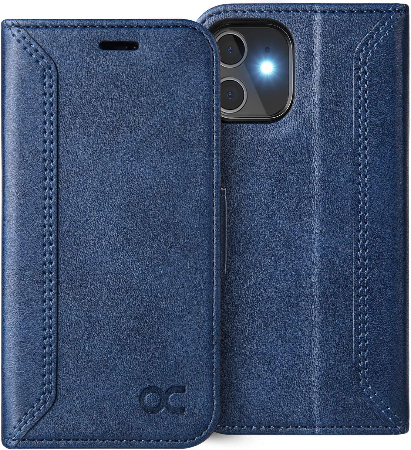 Coque iPhone 12 Mini Rétro, Etui Portefeuille iPhone 12 Mini [RFID Blocage] [Béquille] [Fentes pour Cartes] Antichoc TPU Housse Cuir PU Premium pour iPhone 12 Mini 5,4" (Série Rétro, Bleu)