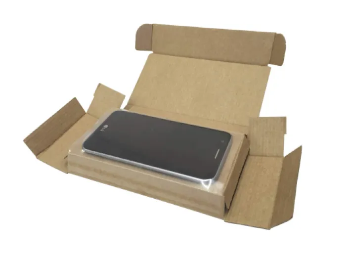 Cajeando Lot de 50 boîtes en carton auto-montables pour téléphones portables - Taille 17,5 x 9 x 4 cm - Marron et microcanal - Smartphones - Appareils électroniques - Fabriqué en Espagne