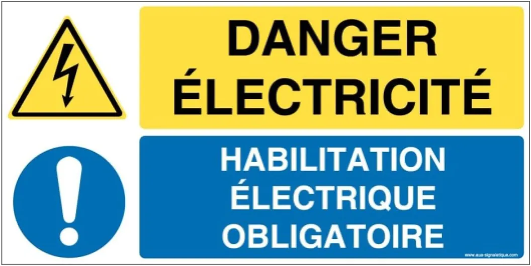 Panneau duo Danger électricité habilitation électrique - 200x100 mm, Vinyl adhésif 200x100 mm Vinyl adhésif