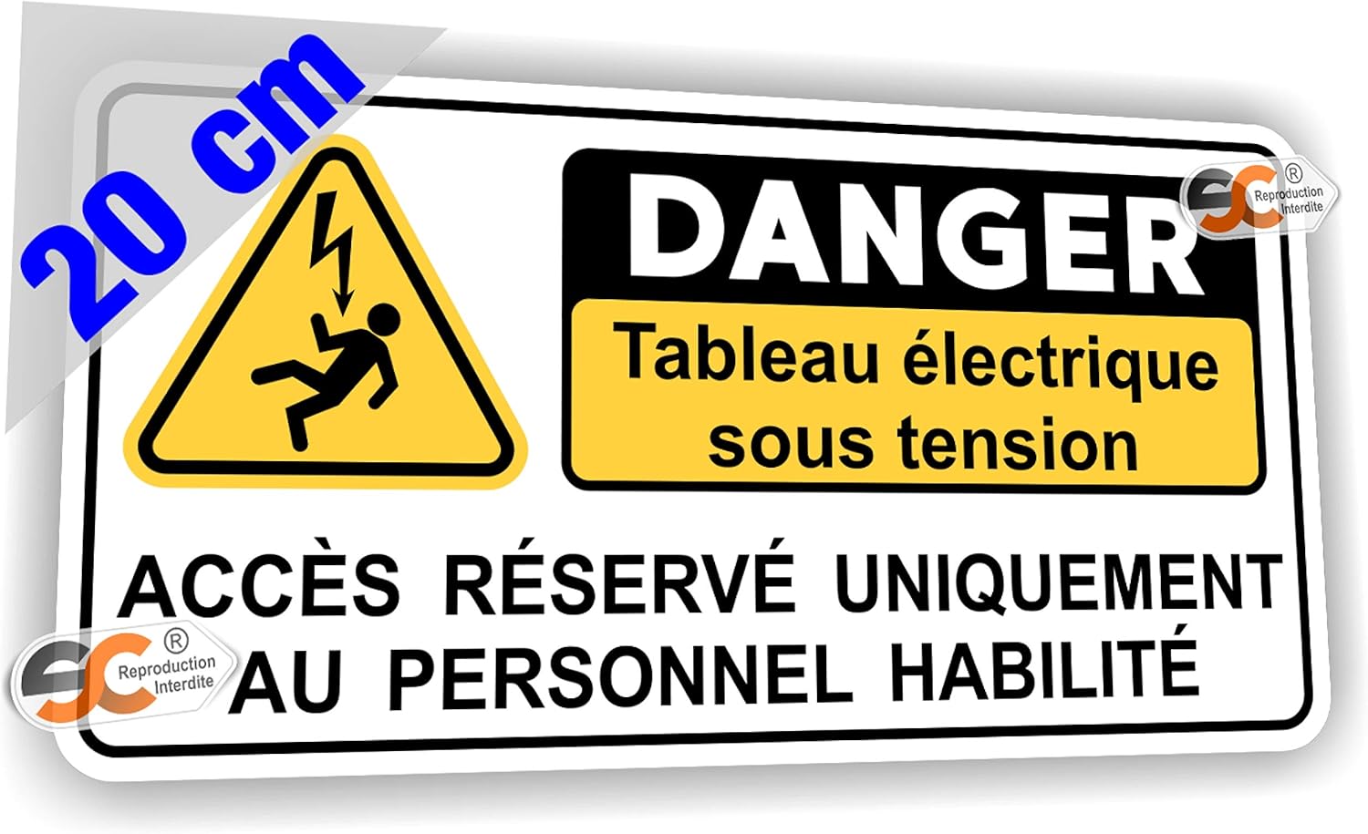 Sticker " DANGER Tableau Électrique " Autocollant Préventif Interdiction au personne non habilité (Largeur 20 cm/Hauteur 10 cm) Largeur 20 cm / Hauteur 10 cm