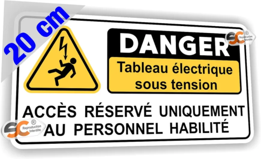 Sticker " DANGER Tableau Électrique " Autocollant Préventif Interdiction au personne non habilité (Largeur 20 cm/Hauteur 10 cm) Largeur 20 cm / Hauteur 10 cm