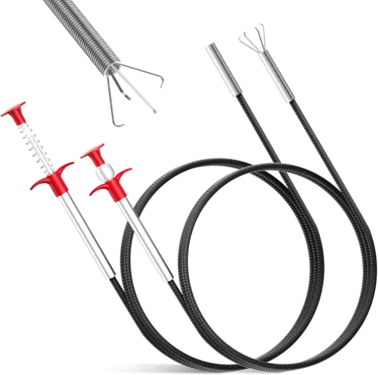 Lot de 2 Furet Deboucheur Canalisation, 200 cm/90cm Furet Plomberie, Pinces à Griffes Flexibles, Tige Deboucheur Canalisation, Pince Télescopique pour Cuisine, Salle de Bain et égouts 200cm+90cm