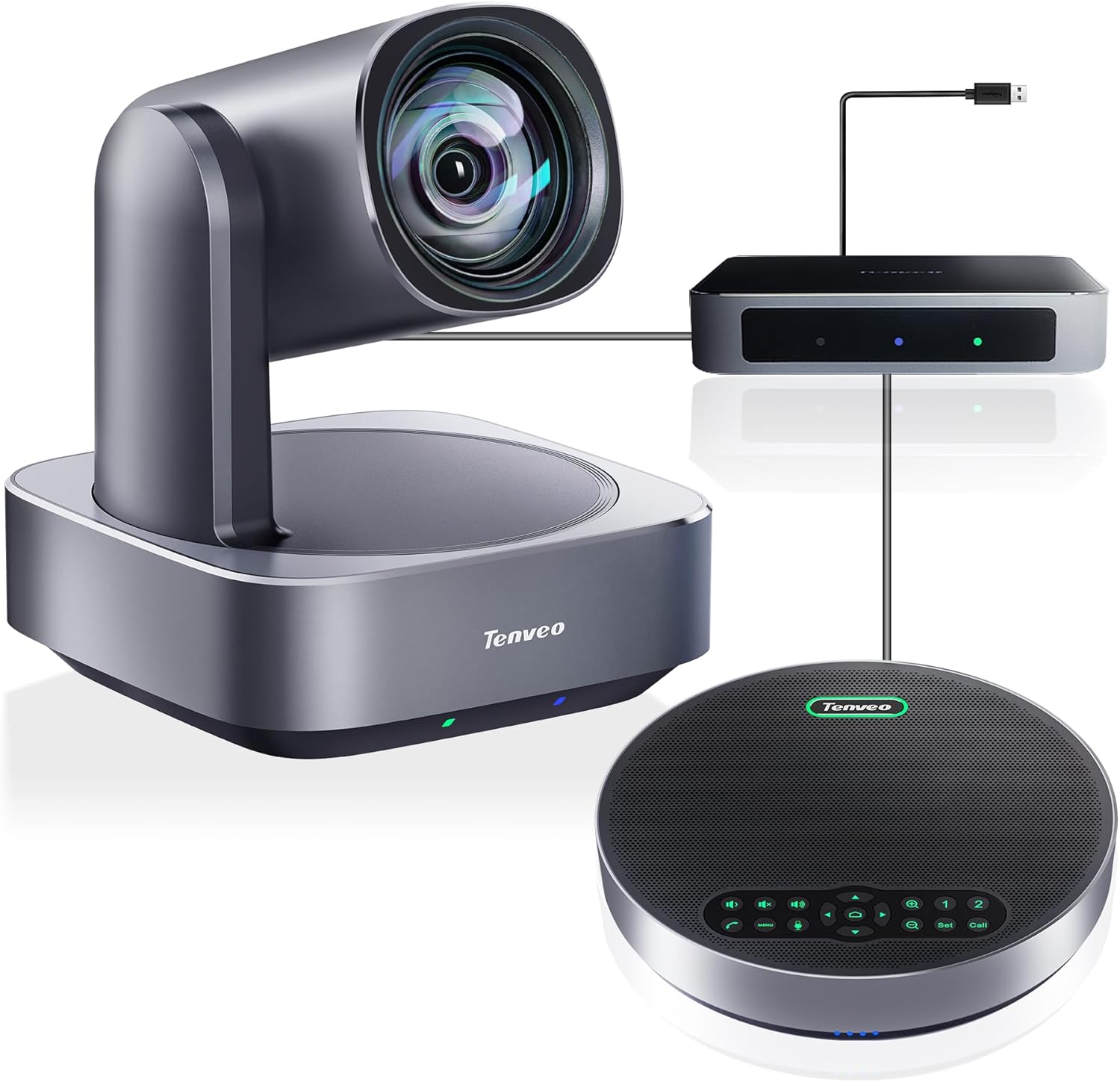 All-in-One Système de Caméra de Conférence 4K PTZ avec Haut-Parleur Bluetooth Zoom Optique 12X HDMI Grand Angle de Vue Fonctionne pour Réunions à Distance Zoom Skype Teams Visioconférence 4K Cam+M5B+Hub