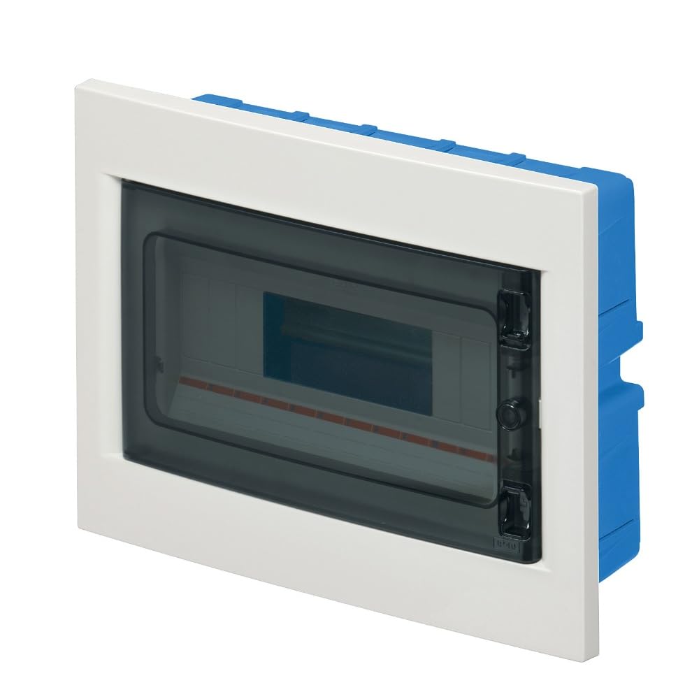 Centrale blanche IP40 pour plaques de plâtre, 12 modules, 320 x 240 x 80 mm, panneau électrique encastré, porte fumée, transparente, pour intérieur, avec bornier 1 x 12, barre DIN amovible et réglable