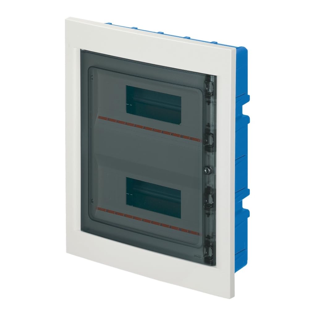 Centrale blanche IP40 pour plaques de plâtre, 24 (2 x 12) modules, 320 x 388 x 80 mm, panneau électrique encastré, porte fumée transparente, pour intérieur, avec bornier 2 x 12, barre DIN amovible et 24 modules Blanc, pour placoplâtre, avec bornier