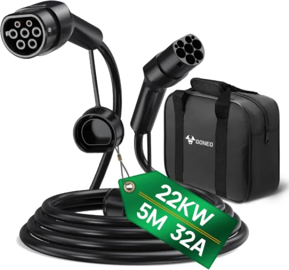 Type 2 Câble de Charge 22KW 5M 32A Voiture Électrique Triphasé Câble Type 2 à Type 2 EV/PHEV Câble T2 avec Sac de Transport Compatible avec Model 3/S/X/Y/e-208/ID.5/E-Tron/IONIQ 5/Zoe/e-Golf 5M 22KW 32A