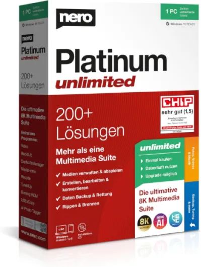 Platinum Unlimited - Boîte de détail avec CD - Édition vidéo - Gérer et lire les médias - Intelligence artificielle - 8K - Photos - Musique - Réglage du PC - Windows 11 / 10 / 8 / 7