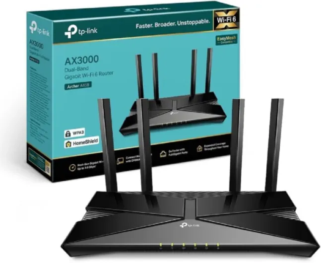 TP-Link Archer AX58 Routeur WiFi 6, Routeur WiFi AX 3000 Mbps bi-Bande, 5 Ports Gigabit, 4 antennes à Haute Performance, WPA3, Contrôle Parental, EasyMesh, Antivirus intégré AX3000 - WiFi 6