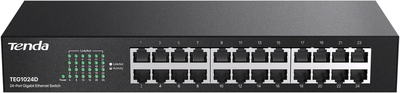 Switch Ethernet 24 Ports Gigabit, Switch Gigabit 10/100/1000 Mbps, Plug & Play, Rackable, Protection Foudre, Boitier Métal pour la Surveillance de Sécurité à la Maison et Bureau(TEG1024D) 24 Ports Rackable