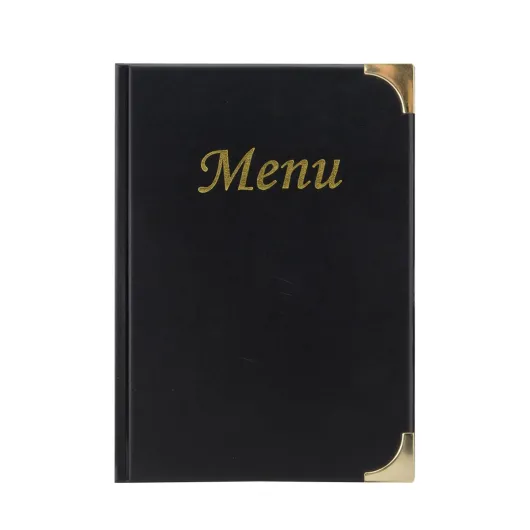 SECURIT - Porte-Menu Basic Line - 4 Inserts Fixes Double Face = 8 Pages A5 - Pour Café, Bar, Restaurant - PVC - Coloris Noir