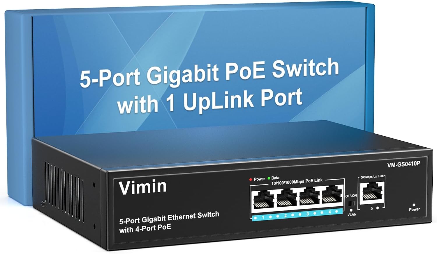 Commutateur PoE Gigabit 4 Ports avec 1 Port Montant Gigabit, Commutateur Ethernet PoE Non Géré 5 Ports avec Une Puissance de 72W, Prise en Charge de IEEE802.3af/at, VLAN, Boîtier en Métal 5 Port - 4xPoE + 72W - 1xUPLink