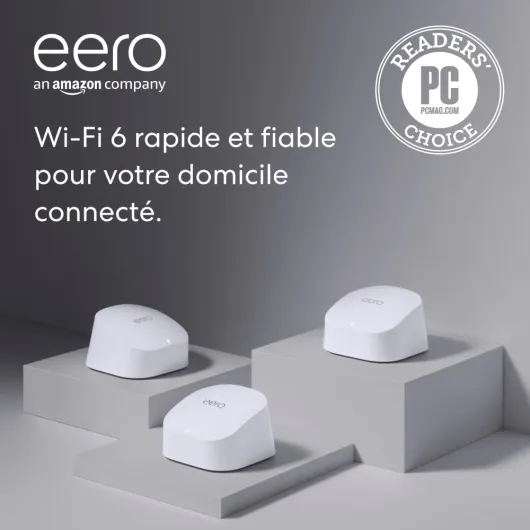 Routeur Wi-Fi maillé Amazon eero 6 - Ethernet 500 Mb/s - Couvre jusqu'à 420 m² - Possibilité de connecter plus de 75 appareils - Lot de 3 - Modèle 2021 Wifi 6 Lot de 3 (jusqu'à 420 m²)