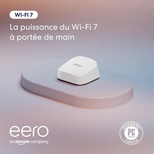Routeur Wi-Fi 7 maillé bibande Amazon eero 7 (dernier modèle) : prise en charge des connexions Internet jusqu'à 2,5 Gb/s, couverture jusqu'à 190 m², 1 pièce Routeur 1 pièce (jusqu'à 190 m²)