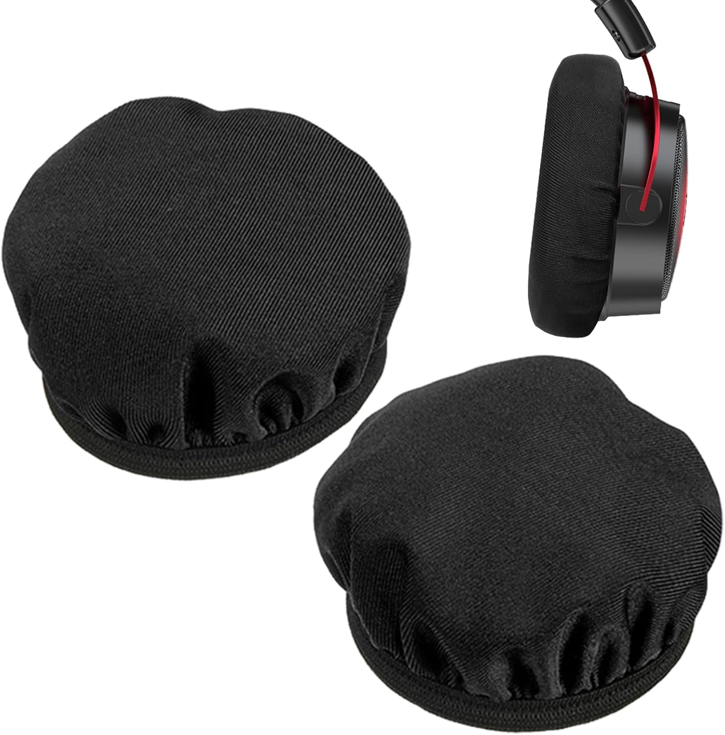 Fabric Headphone Covers – Couvre-Oreilles - Housses faciles à remplacer, Confortables, Extensibles et réutilisables en pour l'aviation, la Course, la Chasse Black for 8-10cm