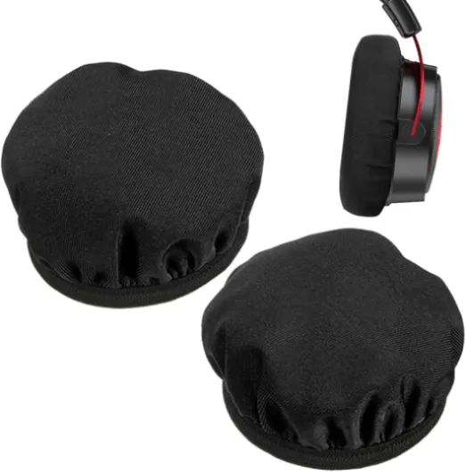 Fabric Headphone Covers – Couvre-Oreilles - Housses faciles à remplacer, Confortables, Extensibles et réutilisables en pour l'aviation, la Course, la Chasse Black for 8-10cm