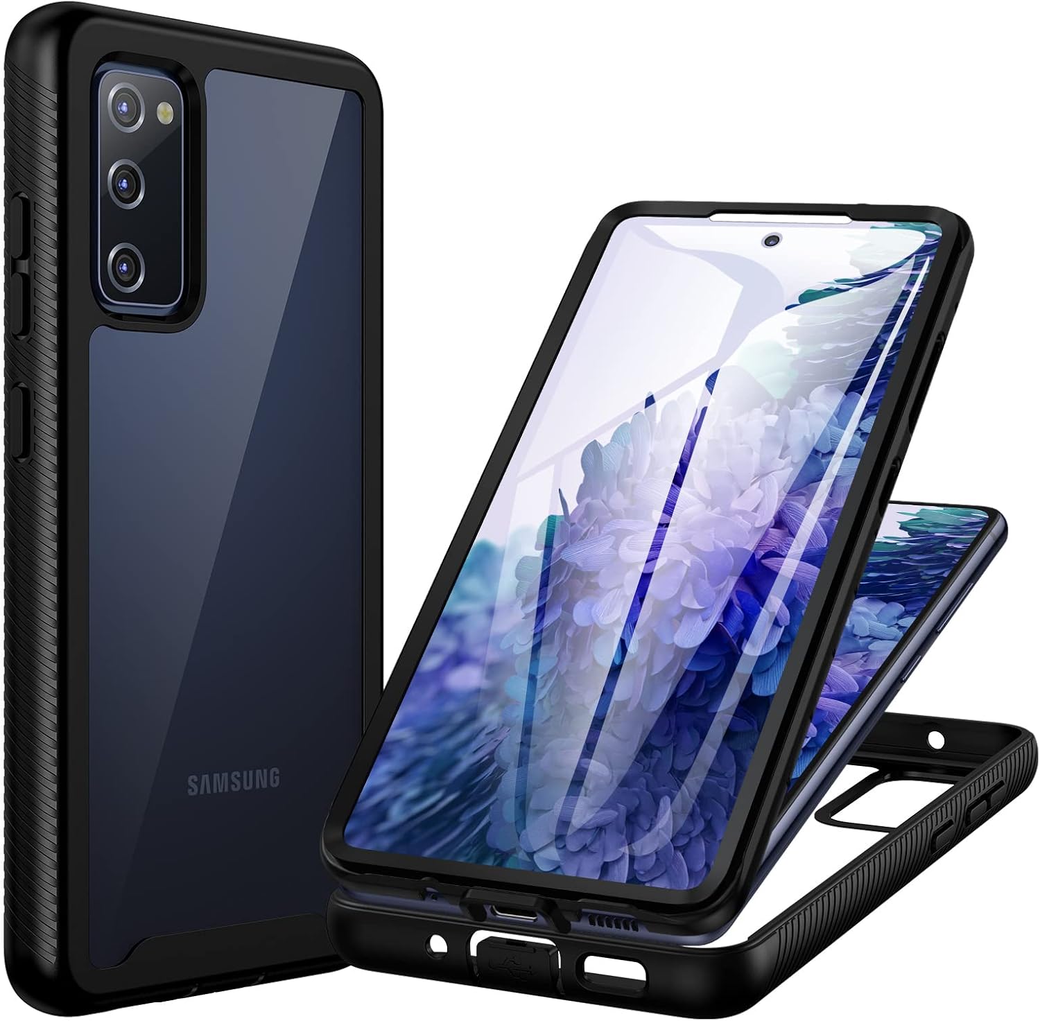 Coque Samsung S20 FE 5G/4G, Antichoc Housse avec Protection écran, 360° Protégé Téléphone Etui Double Face Case Transparent Portable Intégrale Coque pour Samsung Galaxy S20 FE 5G/4G - Noir