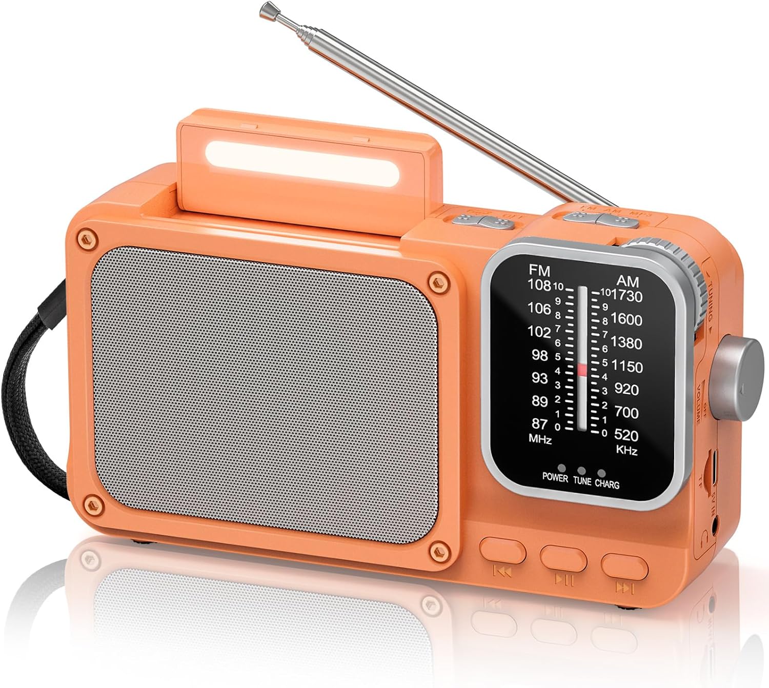 Radio Portable AM/FM, Petit Poste Radio a Pile avec Rechargeable Batterie 2400mAh, Excellente Réception Transistor Radio Ave Bluetooth/Lampe de Lecture/Prise Casque 3,5 mm/TF