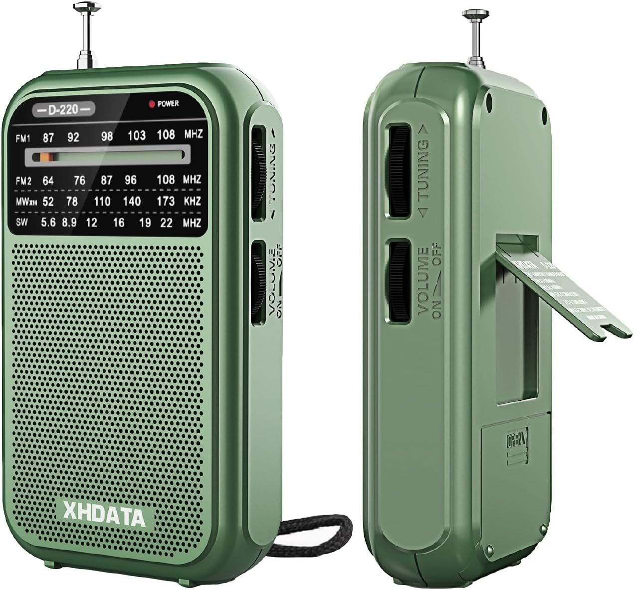 D220 Radio Portable FM/AM/SW, Mini Radio à Piles Survie (AA) avec Réception Haute Performance, TransistorRadio pour Cadeau, Famille, Séniors(Vert)