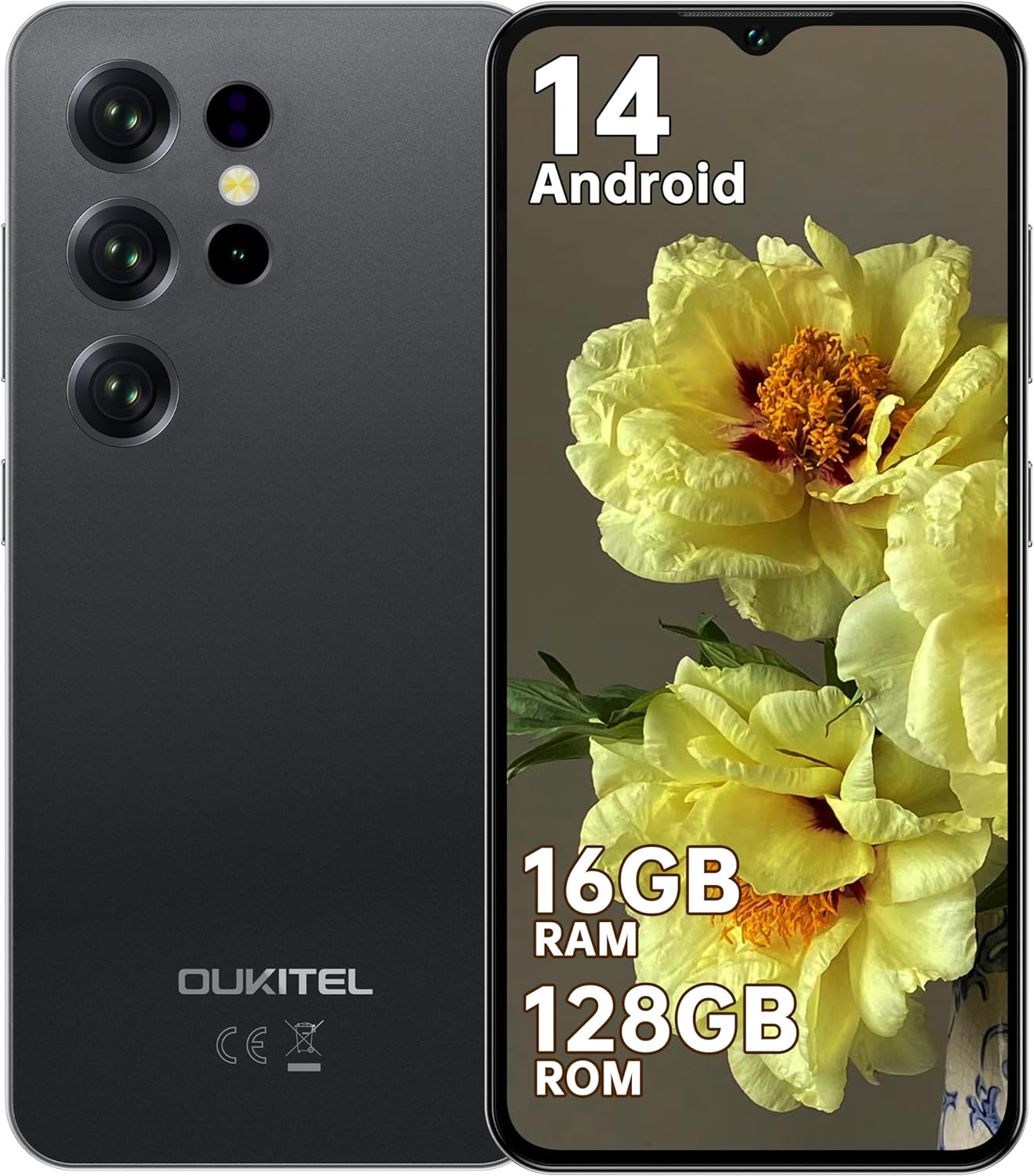 C2 - Telephone Portable Pas Cher 16(4+12) GO+128GO/TF 1TO, 6.52" HD Telephone Portable Android 14,13MP+5MP Smartphone Pas Cher 5000mAh, Dual Sim 4G, Prise Casque 3.5mm/Face ID/OTG/GPS,Noir C2-128 Noir