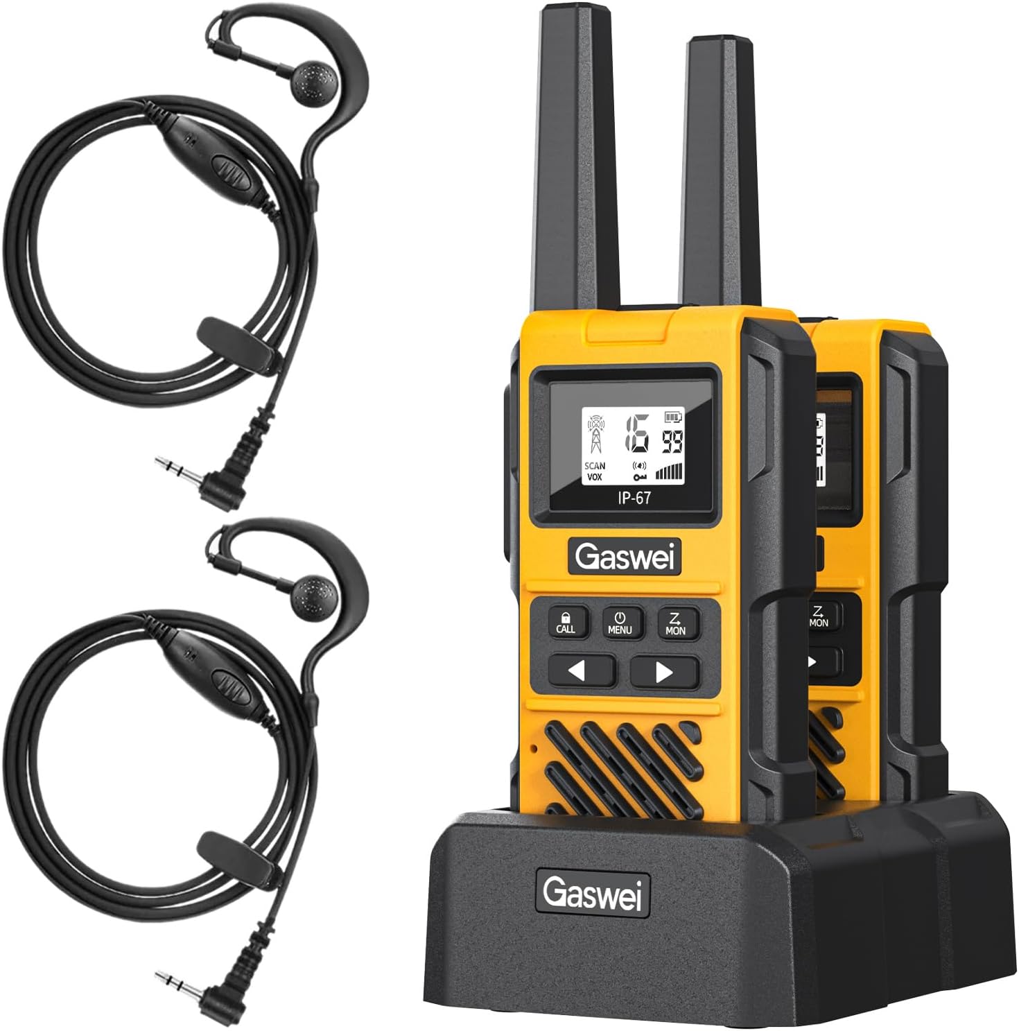 Talkies-Walkies G1pro avec 16 canaux - Rechargeables Via USB-C avec Batterie Li-ION - Écouteurs et Fonction Mains Libres Inclus - Idéaux pour Les activités en Plein air, Le Camping et Les événements 2 pièces - avec écouteurs