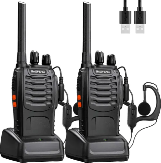 Talkie Walkie Longue portée Rechargeable Professionnelle 16 Canaux PMR Talkies-Walkies Radio，avec oreillette, USB Chargeur, Batterie（1 Paire） Fiche USB(2 pièces)