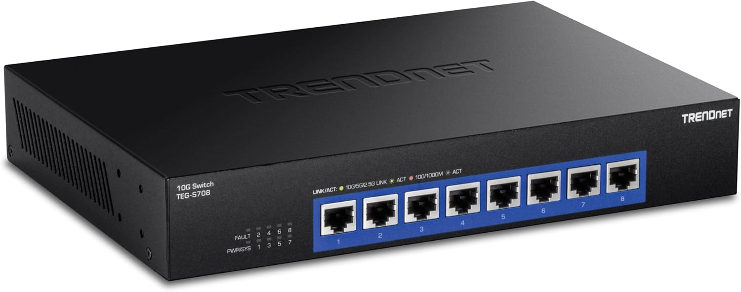 , TEG-S708, Commutateur 8 Ports 10G, 8 Ports 10G RJ-45, capacité de Commutation 160 Gbps montable en Rack, connexions réseau 10 Gigabit, Noir 8 Port 10G Ports Interrupteur