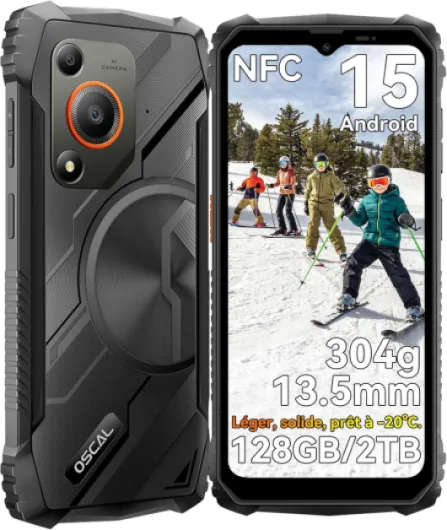 Marine 1 Telephone Portable Incassable 12GB+128GB/2TB, 304g/13.5mm Très léger Telephone Incassable, Android 15, 6.56" HD+ 90Hz, AI 16MP, IP69K/Dual SIM/NFC/GPS/2Ans Garantie - Cadeau Homme/Femme Noir 128GB