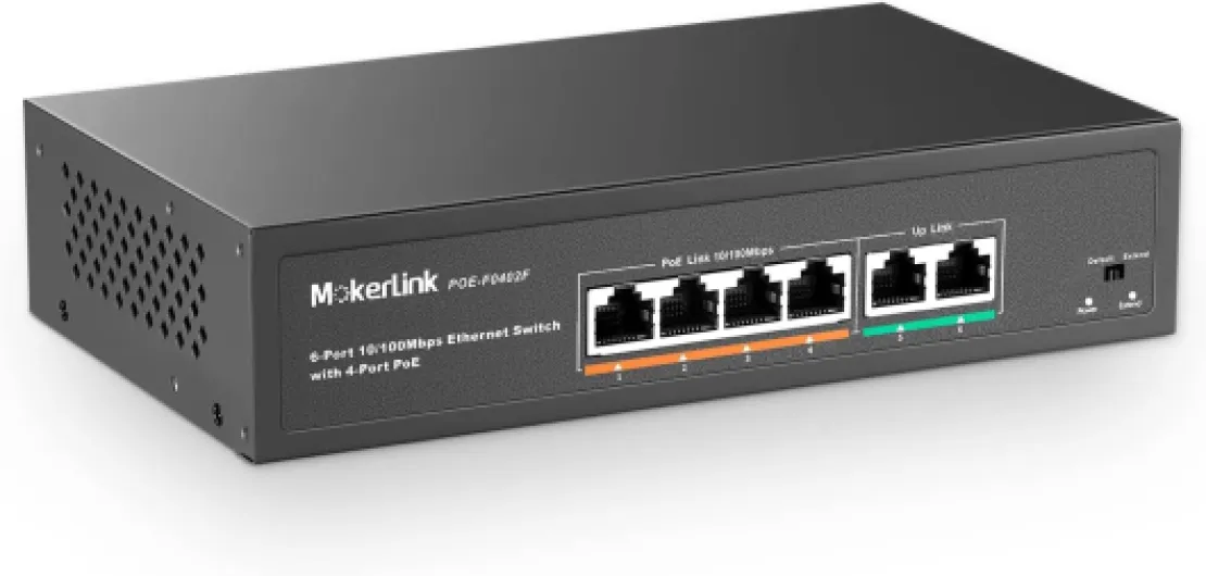 4 Port PoE Switch, 2 Uplink Ethernet Port, 78W Haute Puissance, IEEE802.3af/at, Fanless Metal, Plug & Play 4 PoE + 2 FE