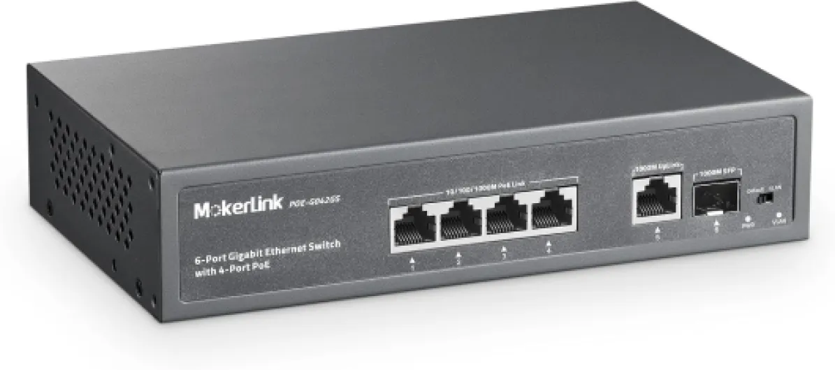 Switch Poe Gigabit 4 Ports, Liaison Montante 1 Gigabit, SFP 1 Gigabit, ieee802.3af/at 75w, détection AI Poe Watch Dog, QoS, commutateur Ethernet enfichable en métal sans Ventilateur 6 Gigabit PoE