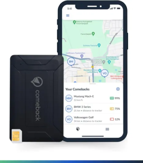 Comeback 4G GPS Tracker sans abonnement avec Carte SIM, Suivi en Direct pour Voiture, Moto et Camping-Car Magnétique/Montage Suivi en Direct Application Android et iOS Temps réel et géorepérage Batterie 6000 mAh