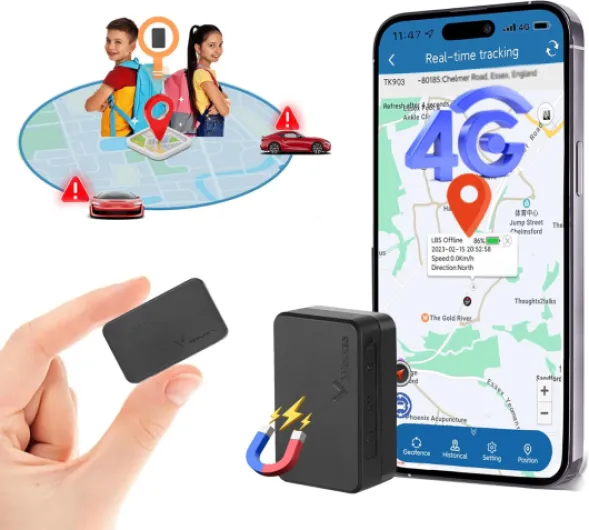 Mini Tracker GPS 4G avec Carte SIM Traceur GPS Voiture, Dispositif de Suivi GPS Magnétique Portable en Temps réel, Distance illimitée, Couverture Mondiale pour Enfants, Sacs, Camions Abonnement Requis