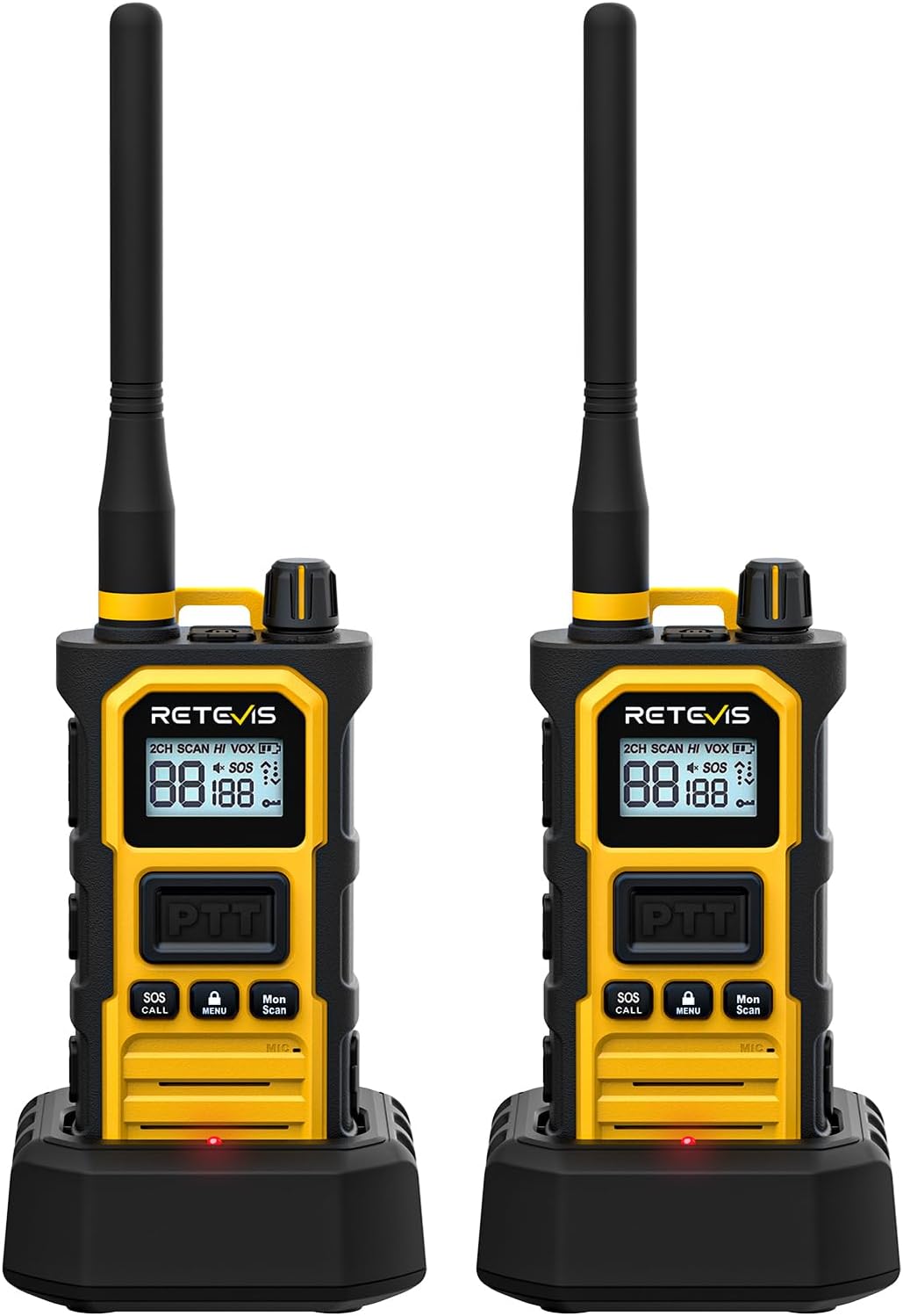 RB648 Pro Talkies Walkies Longue Portée, Radio Bidirectionnelle Étanche IP67, Qualité Audio Améliorée, 2800mAh, Talkie Walkie pour Adultes pour Chantiers et Usines (Jaune, 2 pièces)