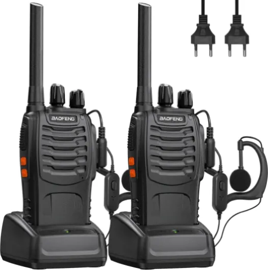 Talkie Walkie Professionnel PMR446 Radio Bidirectionnelle Longue Portée 16 Canaux Talkies-Walkies avec Casque, Base de Chargement et Batterie (2 Pcs) Fiche DC(2 pièces)