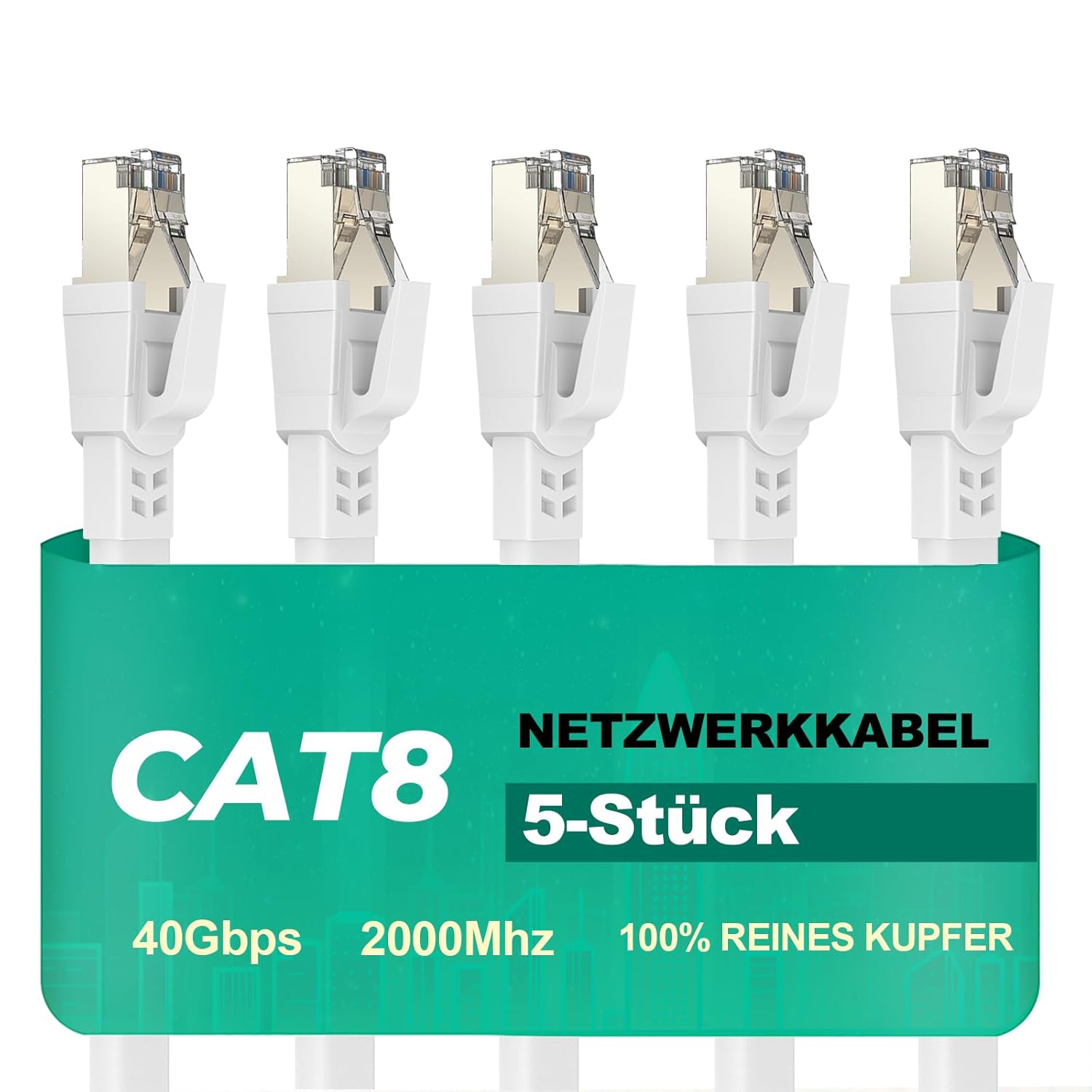 Cat 8 Câble Ethernet 0,5m 5 Pièces – Câble Réseau 40Gbps 2000MHz Plat STP RJ45 LAN Câble Compatible avec Routeur Modem Switch 5 Pièces 0,5m