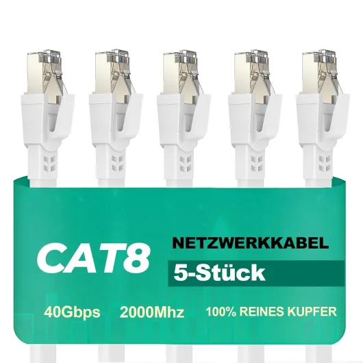 Cat 8 Câble Ethernet 0,5m 5 Pièces – Câble Réseau 40Gbps 2000MHz Plat STP RJ45 LAN Câble Compatible avec Routeur Modem Switch 5 Pièces 0,5m