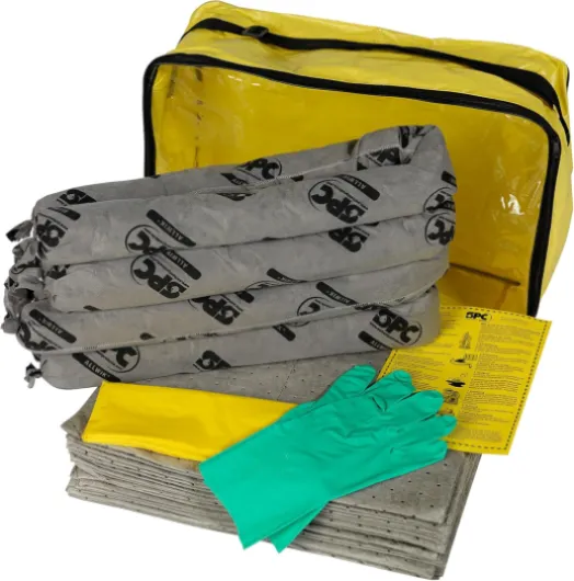 SPC® by Brady Kit Anti-Pollution Universel – Kit Absorbant pour Huiles, Eau, Solvants et Liquides de Refroidissement, Inclus 25 Feuilles Absorbantes, 4 Boudins, Gants et Sac de Déchet - Spill Kit 3.8kg Jaune