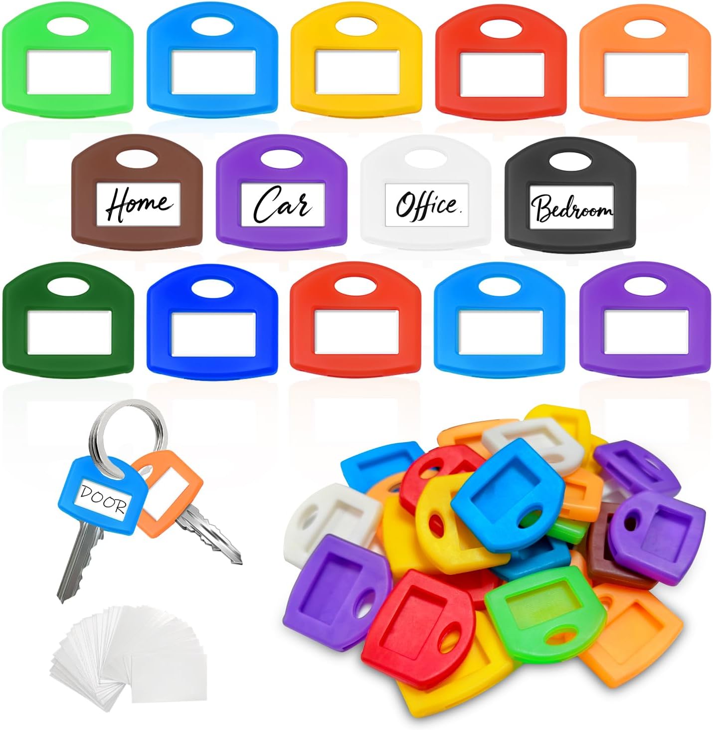 Lot de 30 Couvre Clef Couleur, Capuchons de Clés Silicone, Manchon D'identification pour Clé avec 30 Étiquettes, Adapté à la Maison, au Bureau et au Garage (Multicolore)