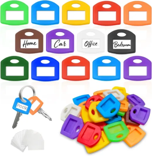 Lot de 30 Couvre Clef Couleur, Capuchons de Clés Silicone, Manchon D'identification pour Clé avec 30 Étiquettes, Adapté à la Maison, au Bureau et au Garage (Multicolore)