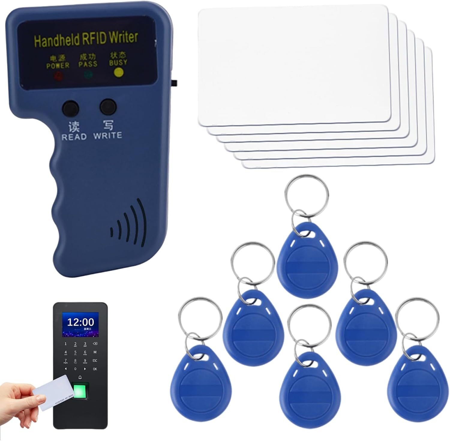 125khz Lecteur rf-id Écrivain Copieur De Carte,Copieur Et Graveur De Cartes, Scanners D'identification D'appareils Ménagers Avec 6 Étiquettes, Graveur De Carte D'identité De Duplicateur rf-id