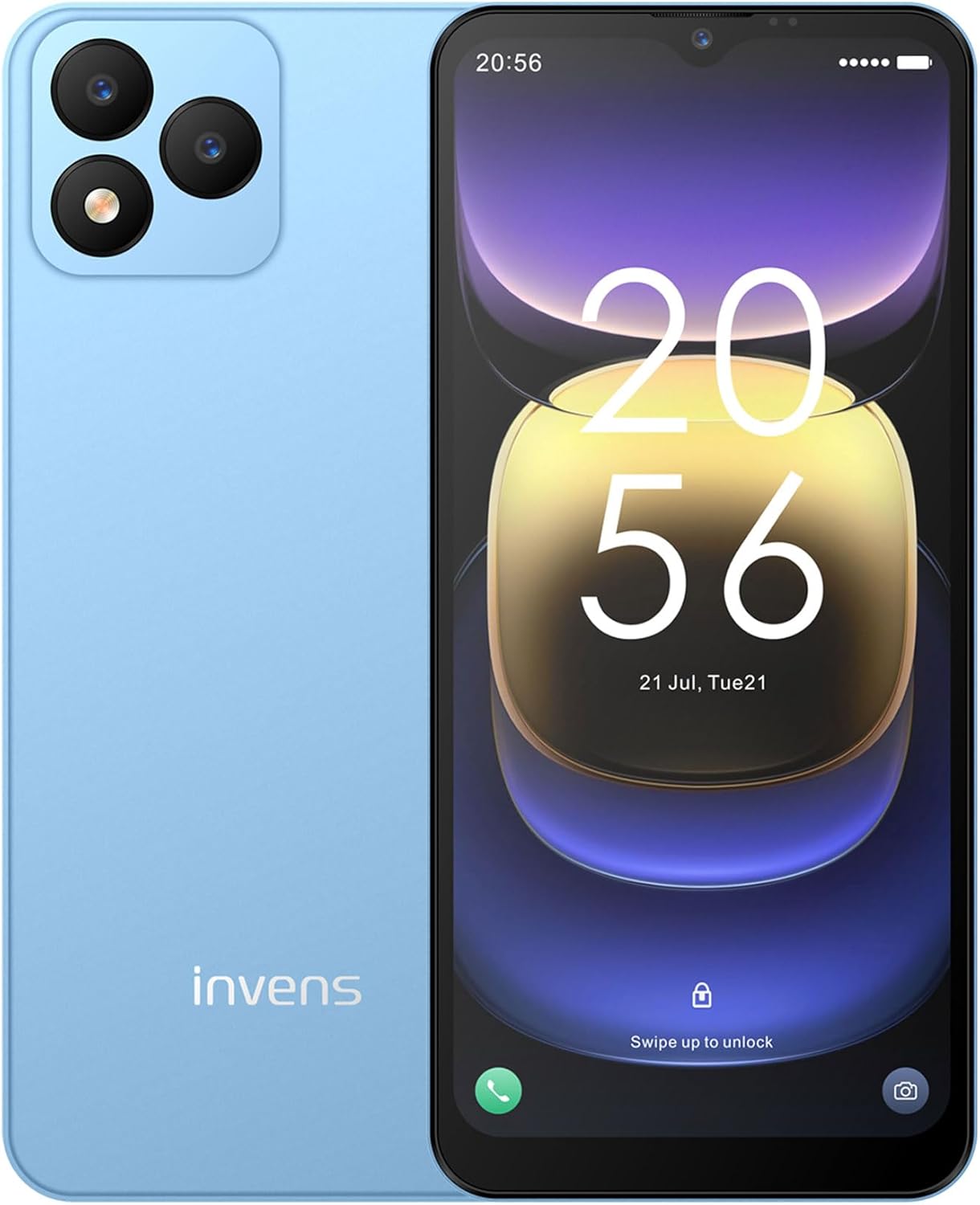 Invens Note TK01 Smartphone Android débloqué, Téléphone Portable 4G Double SIM, Écran HD+ 6,52", Batterie 4250mAh, Octa Core, Face ID, 4+32Go, Caméra 16MP+5MP, OTG, Bleu Bleu lac