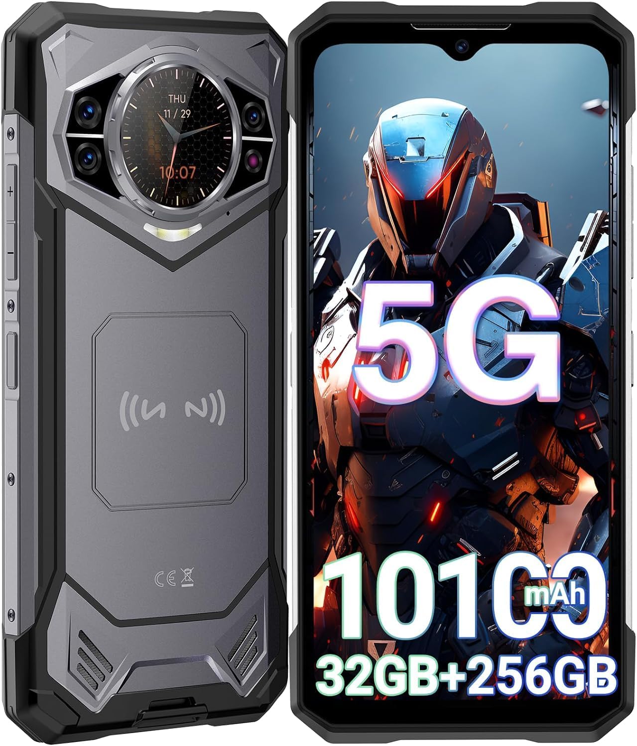 S200 Telephone Portable Incassable 5G Android 14, 32 Go RAM + 256 Go/2 to ROM Smartphone Incassable,10100 mAh (33W), 6,72" FHD+ 120Hz, 100 MP + 20 MP, WiFi6/IP68/IP69K/Dual SIM/NFC - 256GB Gris
