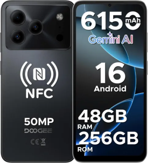 NOTE56 Plus Android 16 Telephone Portable, 48Go+256Go/2TB, Smartphone Pas Cher, 50MP+8MP, Smartphone Octa Core 6.56" HD+ 90Hz, 6150mAh, Débloqué 4G Dual SIM, Fingerprint/Face ID/NFC/OTG, Noir 6.56" Noir