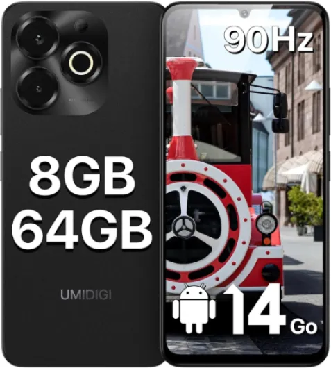 G9X Telephone Portable, 6.75" HD+ 90Hz Smartphone Android 14, 8GB(4+4)+64GB/1TB TF, 5000mAh, 13MP AI Camera Téléphone Portable Dual SIM/Face ID/GPS/OTG/FM Radio (Noir)