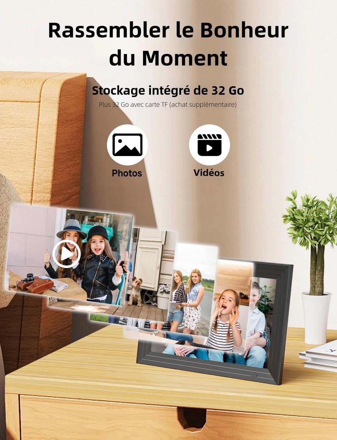 Cadre Photo Numérique WiFi Connecté - 10,1 Pouces 32Go Frameo 1280x800 HD Cadres Video Grand Format IPS Écran Tactile Rotation Automatique Espace Electronics Digital Frame Album Luakug Small