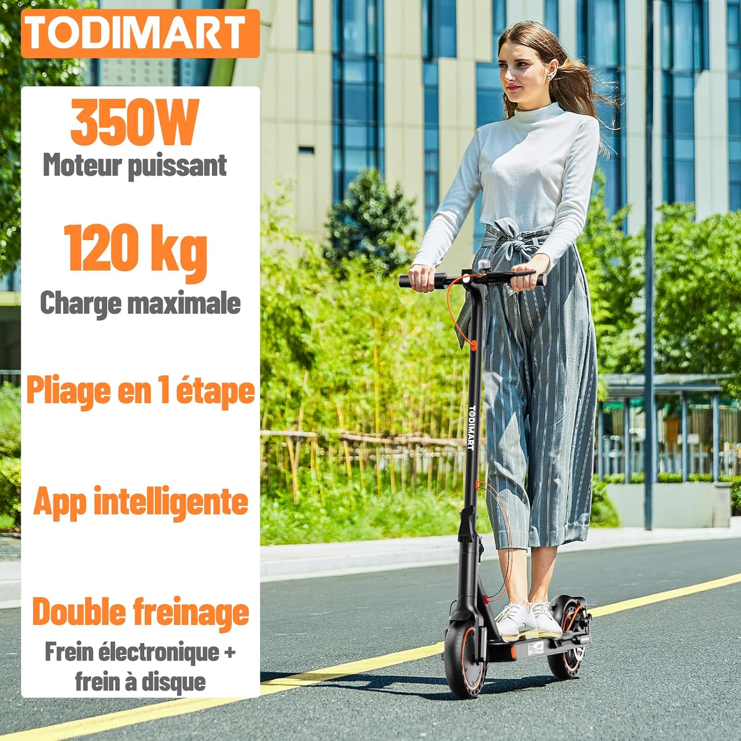TODIMART T3 Trottinette Electrique Adulte antivol Ultra Legere, Moteur 350W/25KM/H Autonomie 35KM Batterie 36V 7.8Ah,Trotinette électrique Adulte Pliable pneus nid d'abeille increvables, Charge 120kg 350W-7.8Ah(Avec APP)