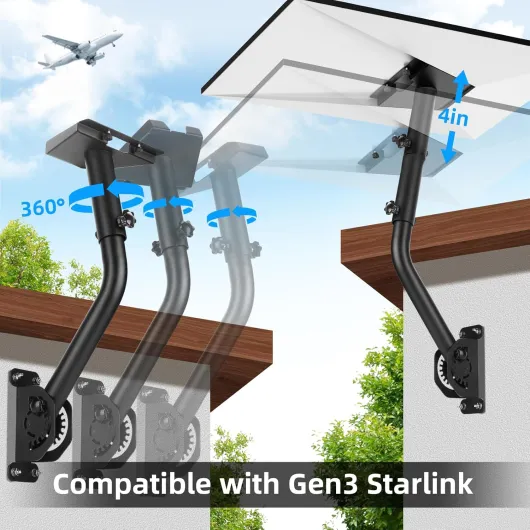 Support Starlink Gen 3,Kit de Montage Réglable Compatible avec l'Antenne Standard V3 de Starlink, Support Mural Starlink V3 Réglable à 360°, Support pour Mur/Toit pour Starlink - 1 Set (Pack of 1)