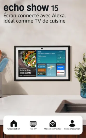 Amazon Echo Show 15 (Nouvelle génération) - Écran connecté Full HD 15,6" avec Alexa, Fire TV intégré et télécommande vocale Alexa 15 pouces Appareil seulement