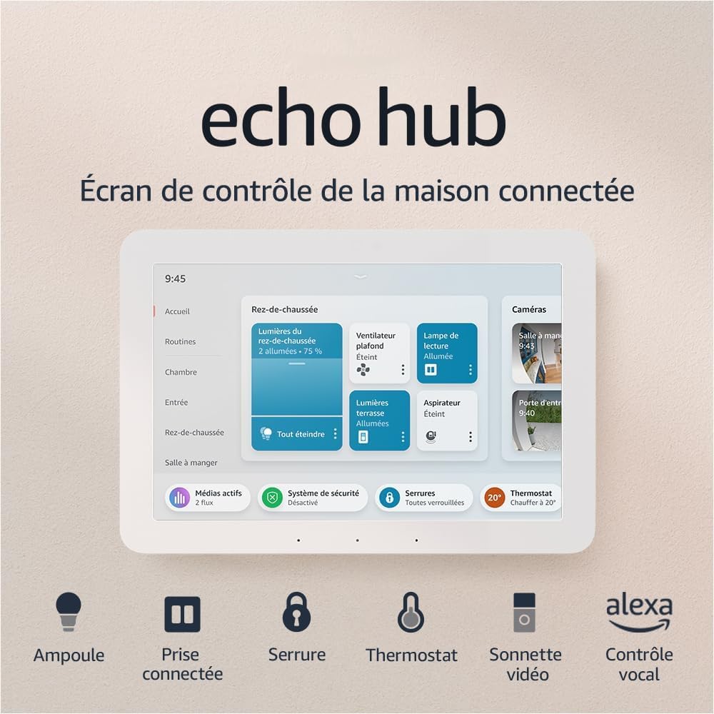 Echo Hub (Nouvelle génération) - Écran de contrôle de la maison connectée 8", avec Alexa - Compatible avec des milliers d'appareils Appareil seulement