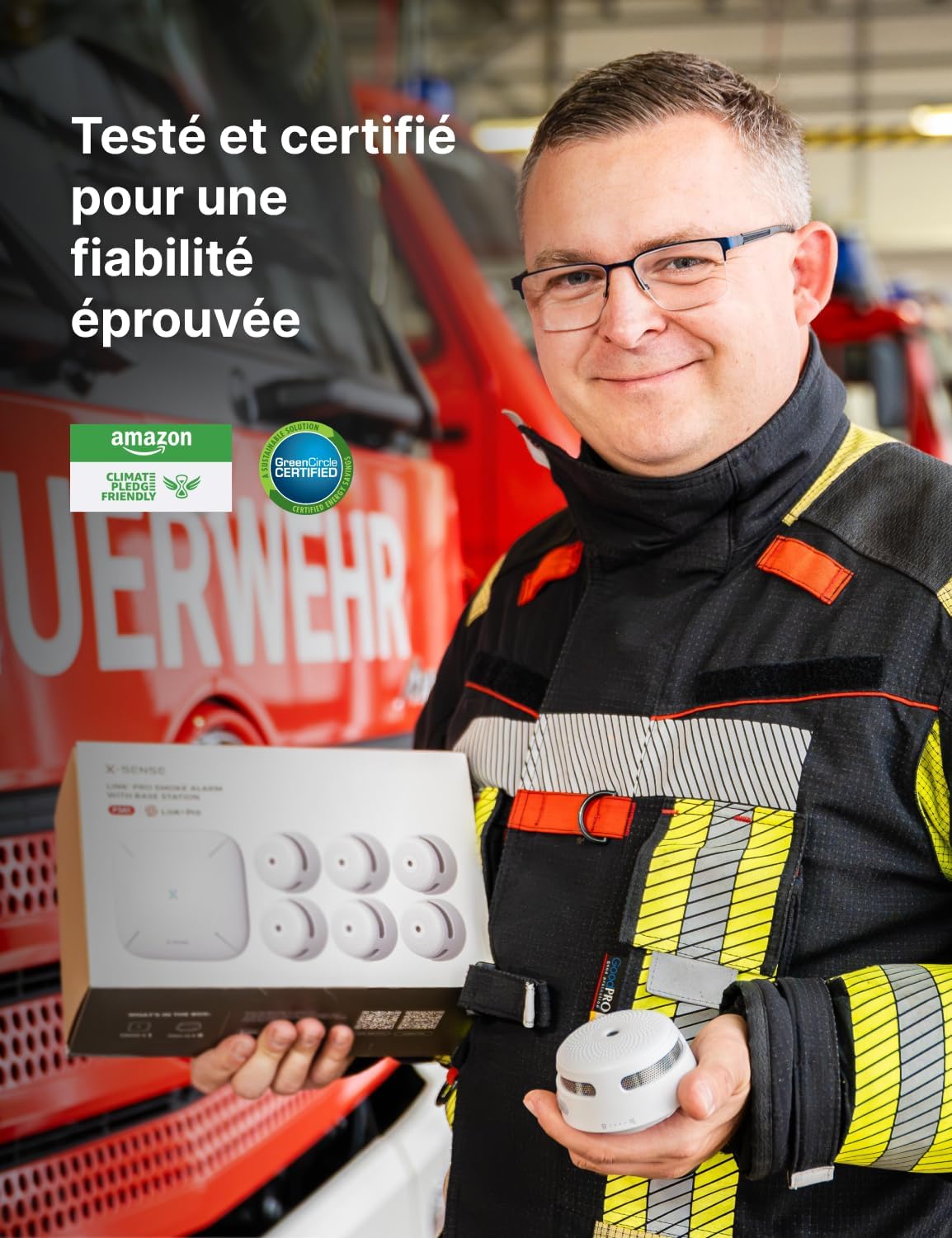 X-Sense Détecteur de Fumée Connecté, Kit de Sécurité pour la Maison avec SBS50 Station de Base, Conforme à la Norme EN14604, Compatible avec l'Appli X-Sense Home Security, FS61 Ensemble 6 Détecteurs de fumée & 1 Station de base