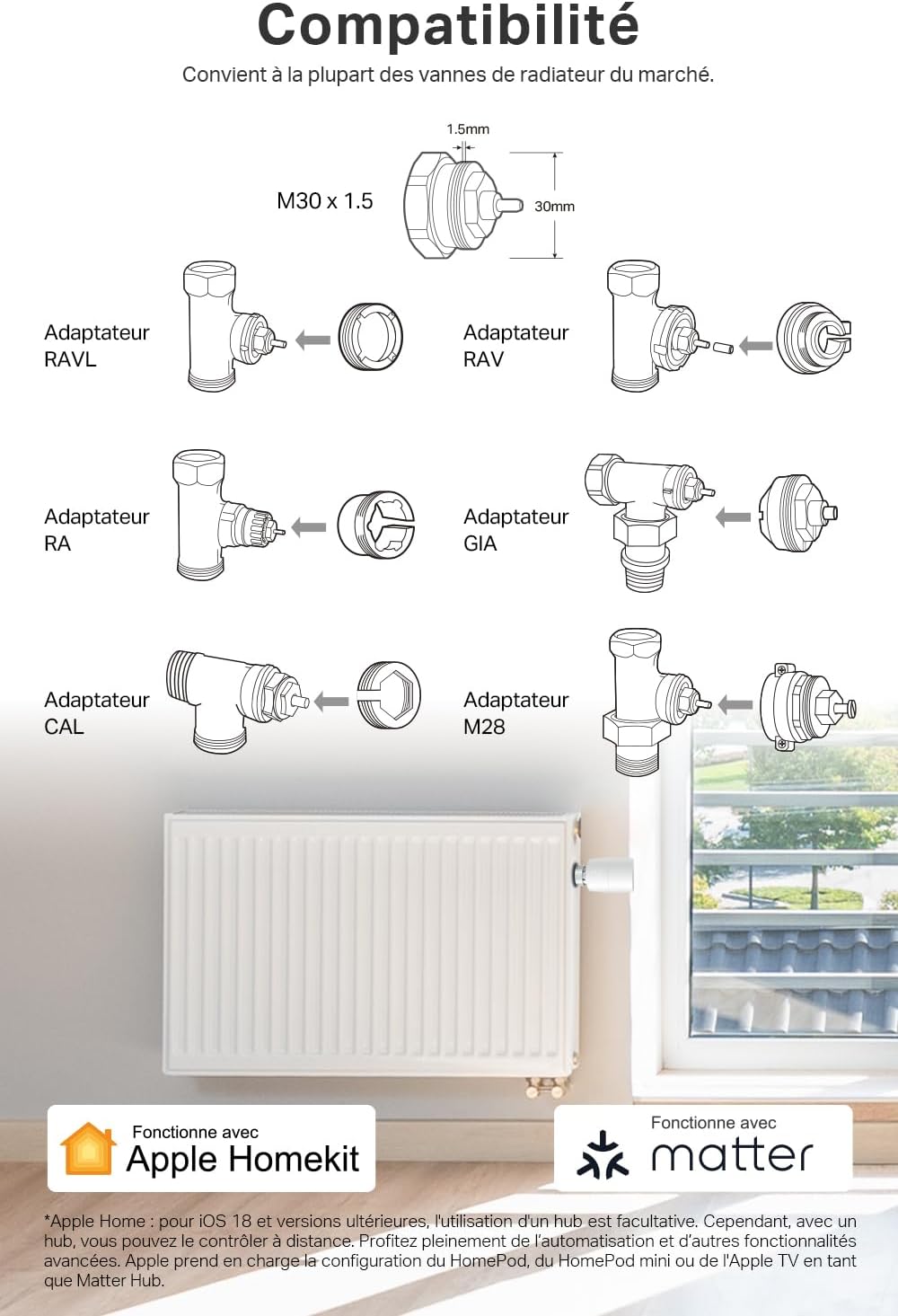TP-Link Kasa Thermostat Connecté Matter, Compatible avec HomeKit, Alexa et Google Assistant, Réduisez Vos factures et contrôlez Le Chauffage à Distance Via l'application, KE100 KIT Tête Thermostatique avec Hub
